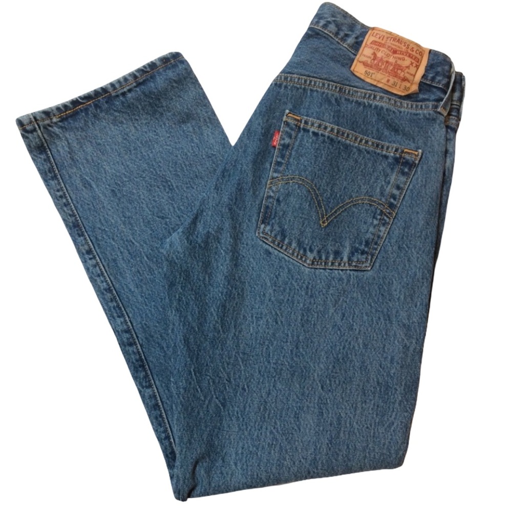 Levis Mens 501 Button Fly Jeans 31x30 Actual Size 30x29.5 Blue 100% Cotton Egypt